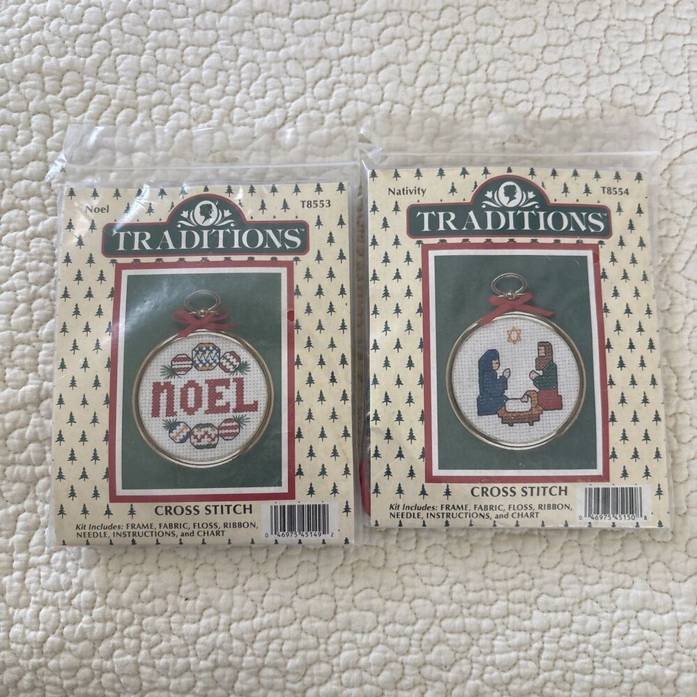 VTG 80’s Lot 2 Traditions Cross Stitch Ornament Kits, NOEL , Nativity NOS
